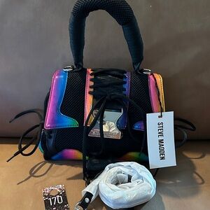 170,NWT Steve Madden Black and Multicolor Satchel or Croosbody